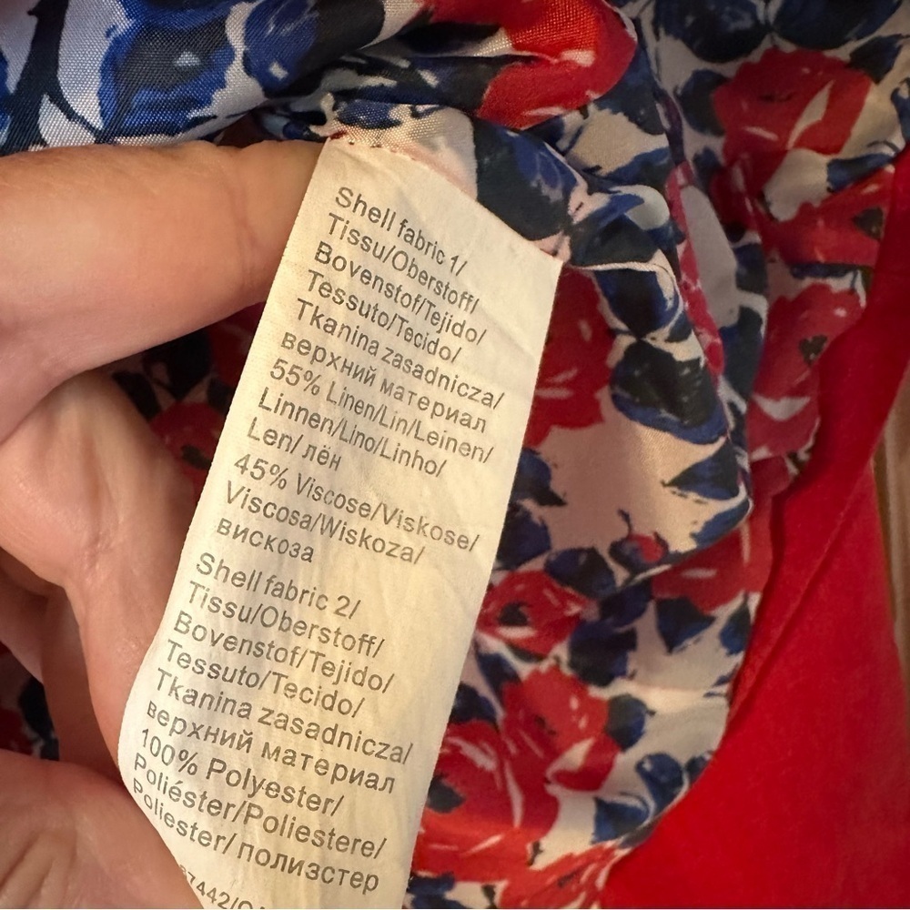 Adagio Blazer Red Linen Blend Floral Lining 8/10 - Picture 9 of 13